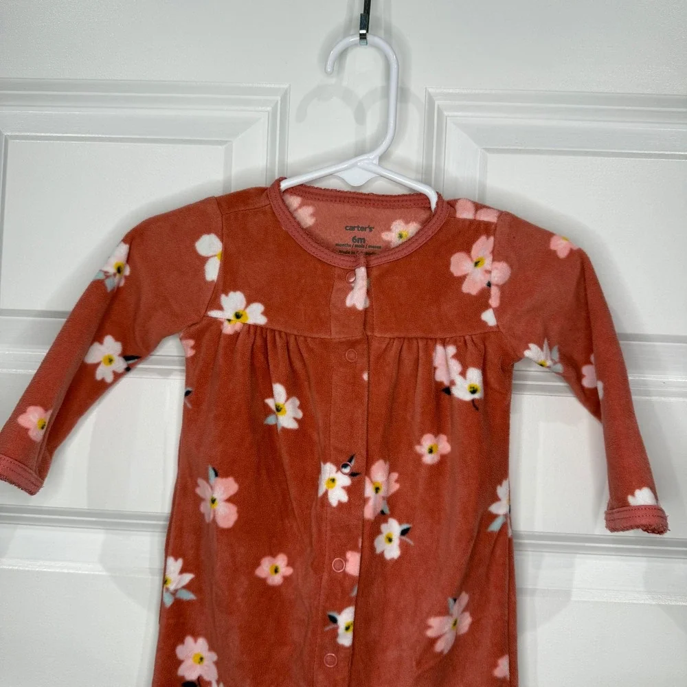 Carter's Baby Girl Size 6 Months‎ Floral Fleece Footed Pajama Sleepers